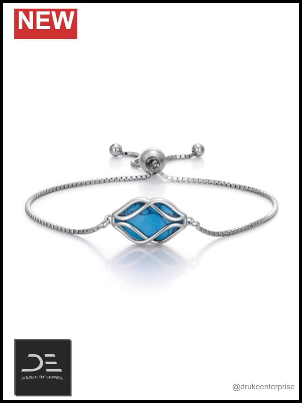 925 Sterling Silver Turquoise Geometric Link Bracelet Adjustable Charm Gift for